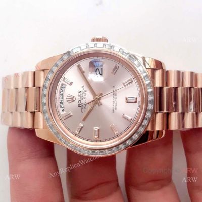 New Upgraded Rolex Day-Date II 2836 Watch Rose Gold Diamond Bezel